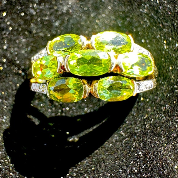 Natural Diamond & Green Prasiolite Ring Band 7 7.5 solid gold on 925 lk emerald - Picture 1 of 6